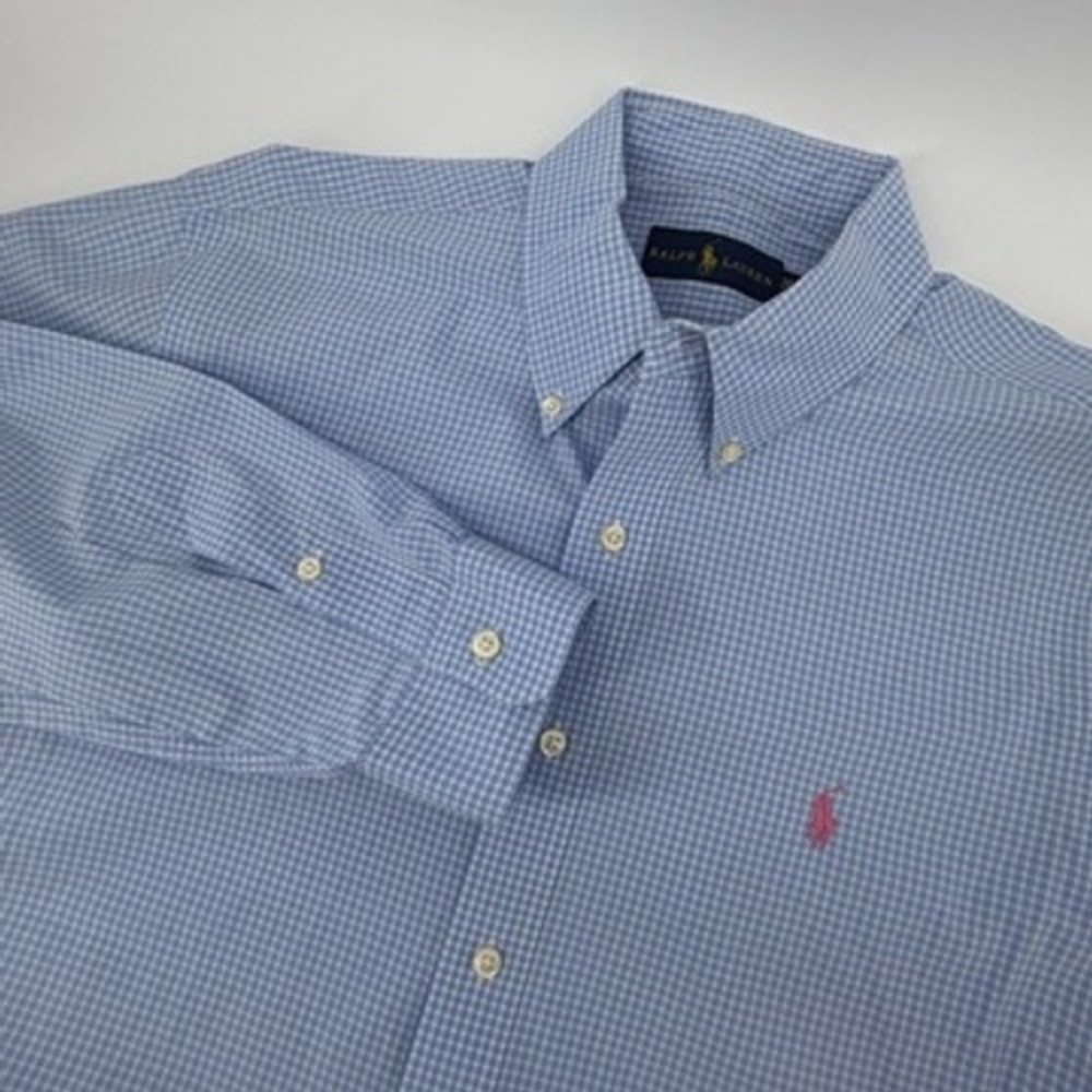 Ralph Lauren Men's Blue Gingham Button Down Shirt Size 16 1/2‎